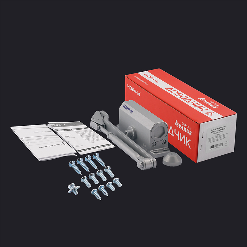Комплектация и упаковка Доводчик дверной 410 ISPARUS цвет Серый Нора-М