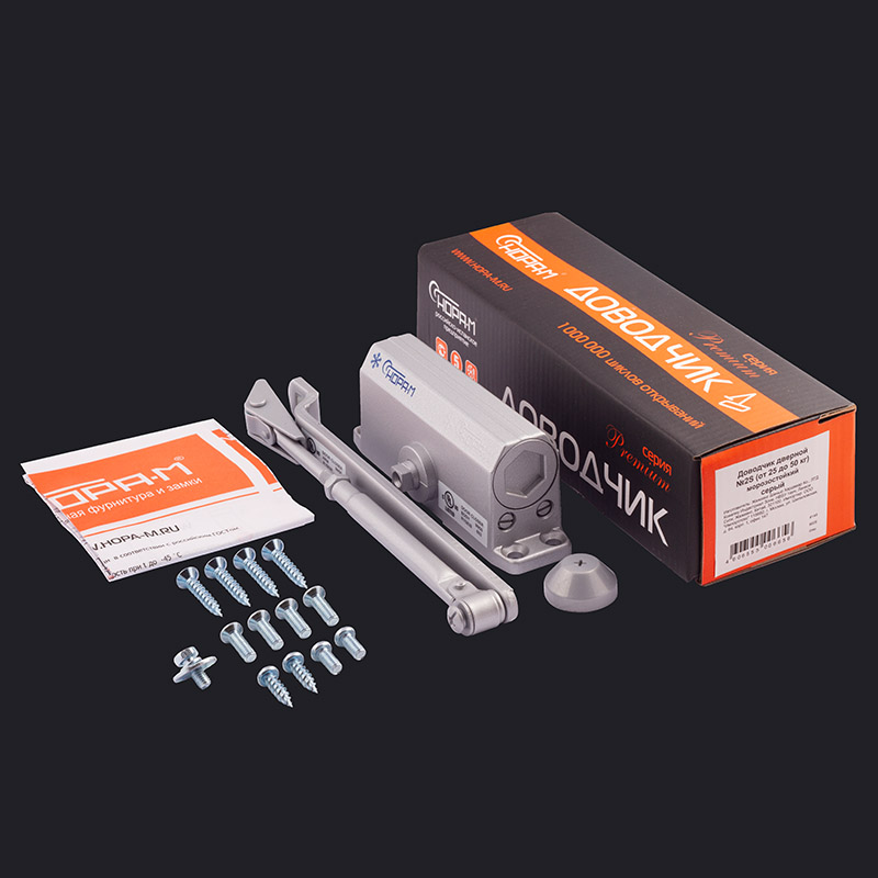 Комплектация и упаковка Доводчик дверной 2S цвет Серый Нора-М