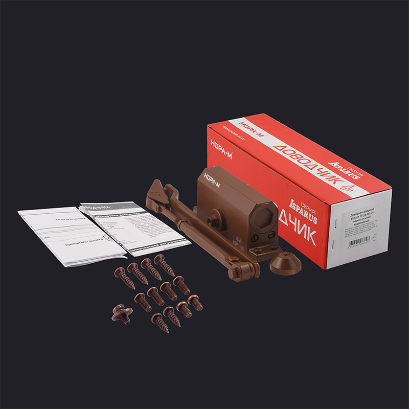 Комплектация и упаковка Доводчик дверной 410 ISPARUS цвет Коричневый Нора-М