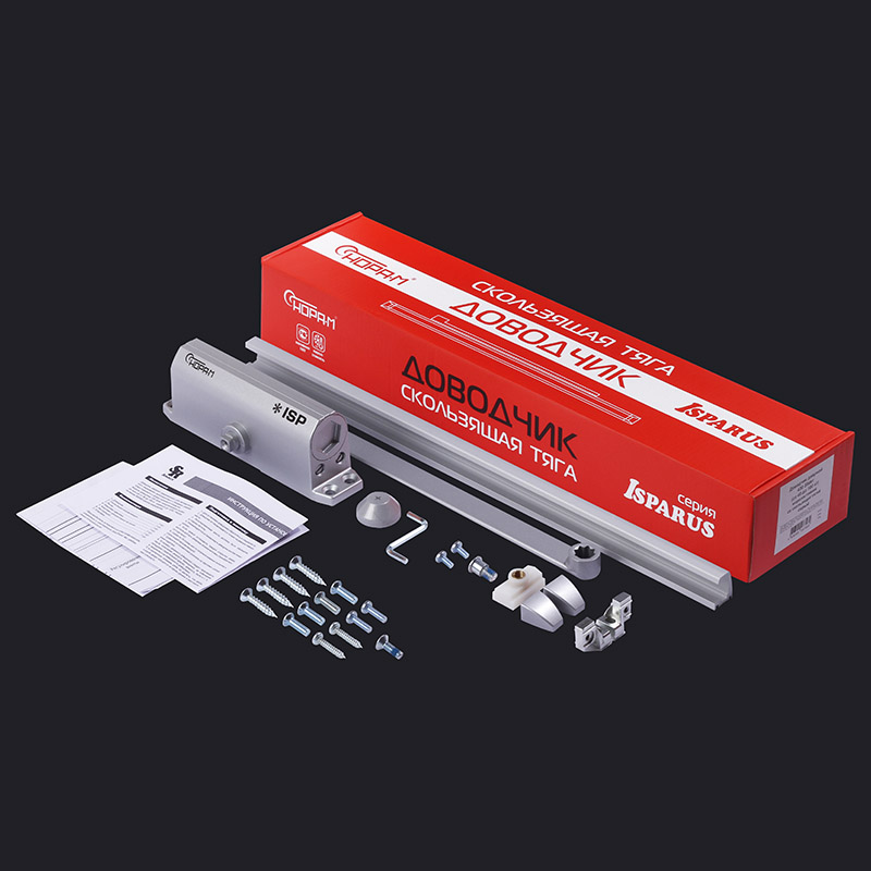Комплектация и упаковка Доводчик дверной со скользящей тягой 430 Slider ISPARUS цвет Серый Нора-М