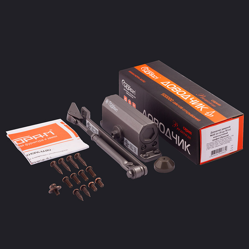 Комплектация и упаковка Доводчик дверной 2S цвет Графит Нора-М