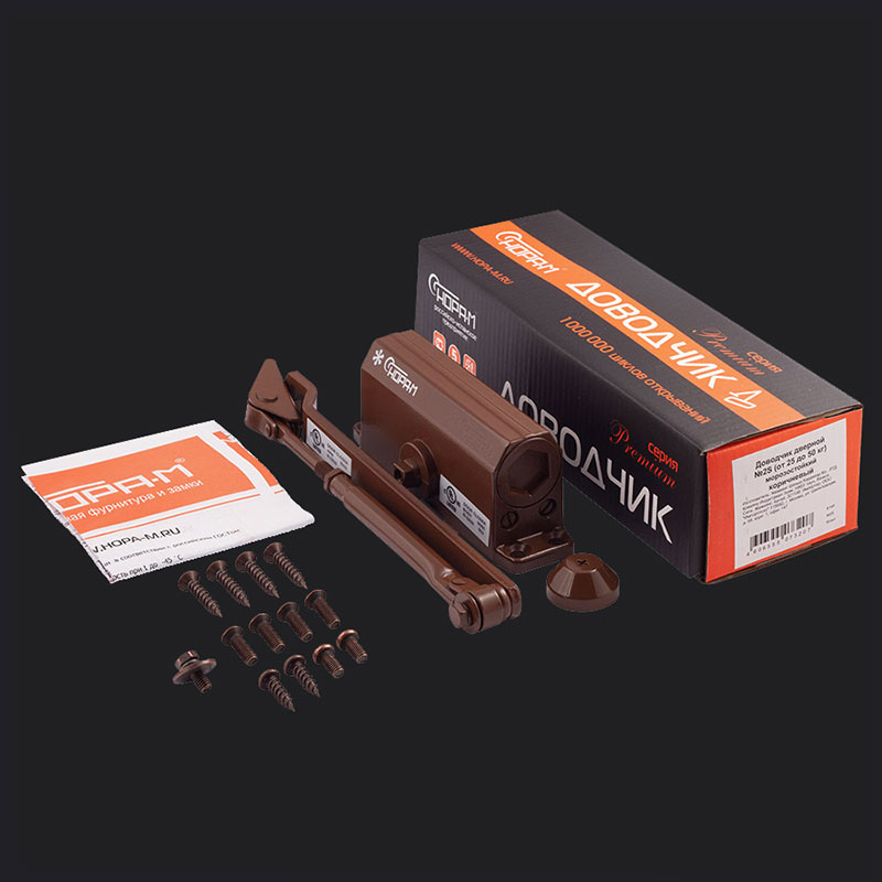 Комплектация и упаковка Доводчик дверной 2S цвет Коричневый Нора-М