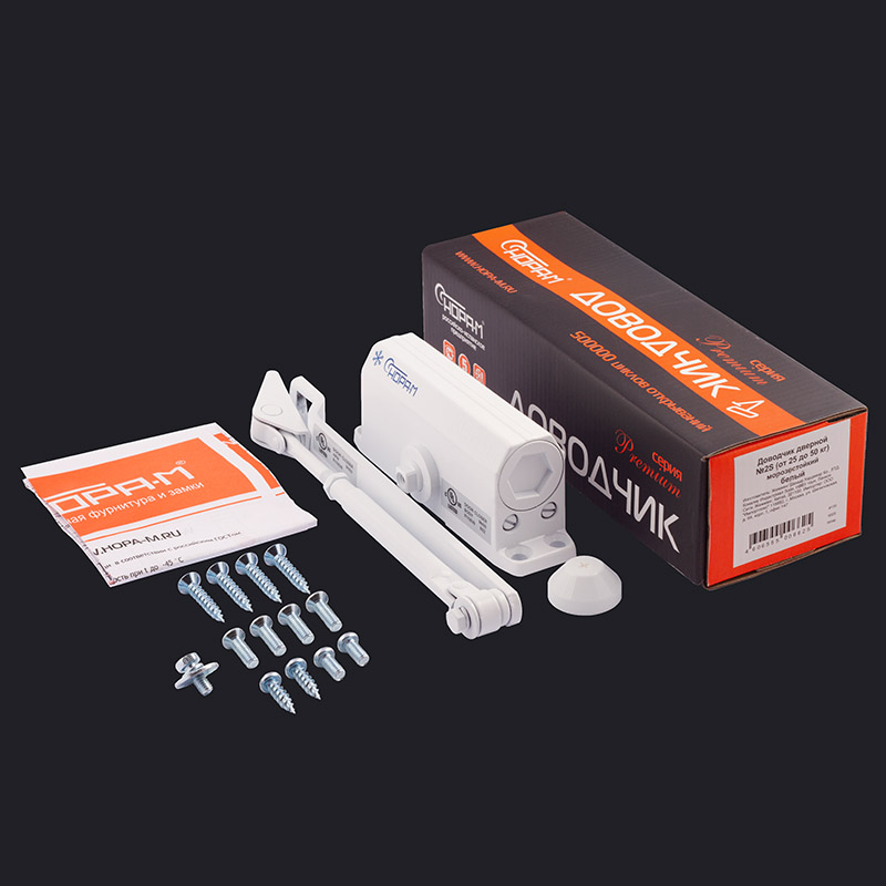 Комплектация и упаковка Доводчик дверной 2S цвет Белый Нора-М