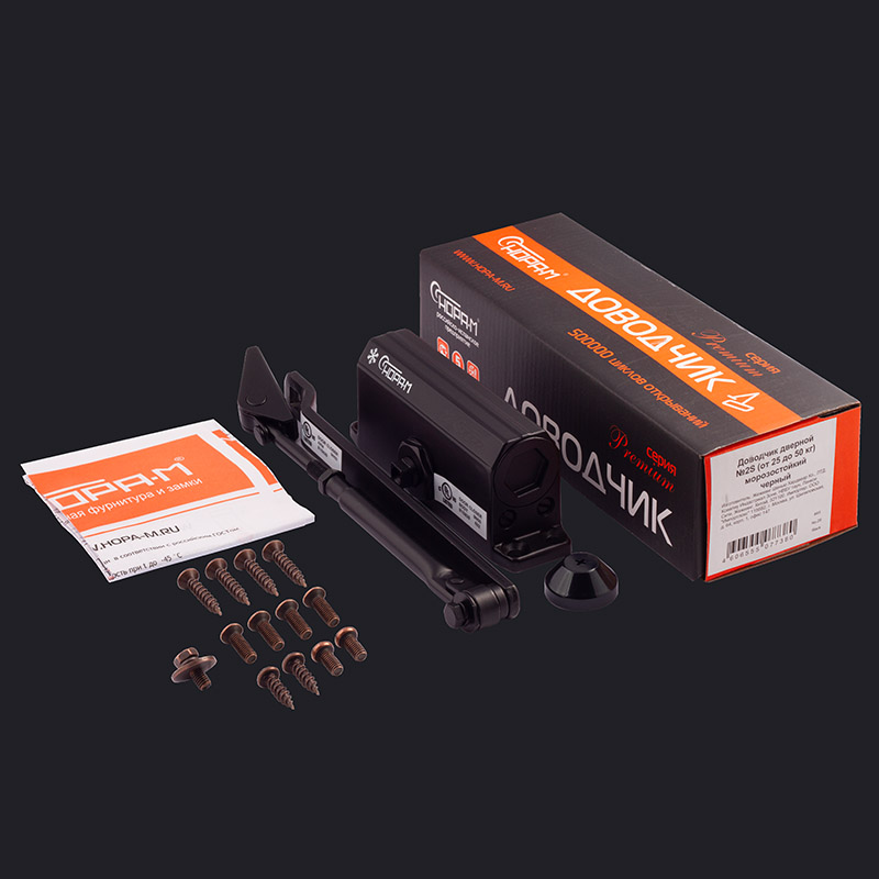 Комплектация и упаковка Доводчик дверной 2S цвет Черный Нора-М