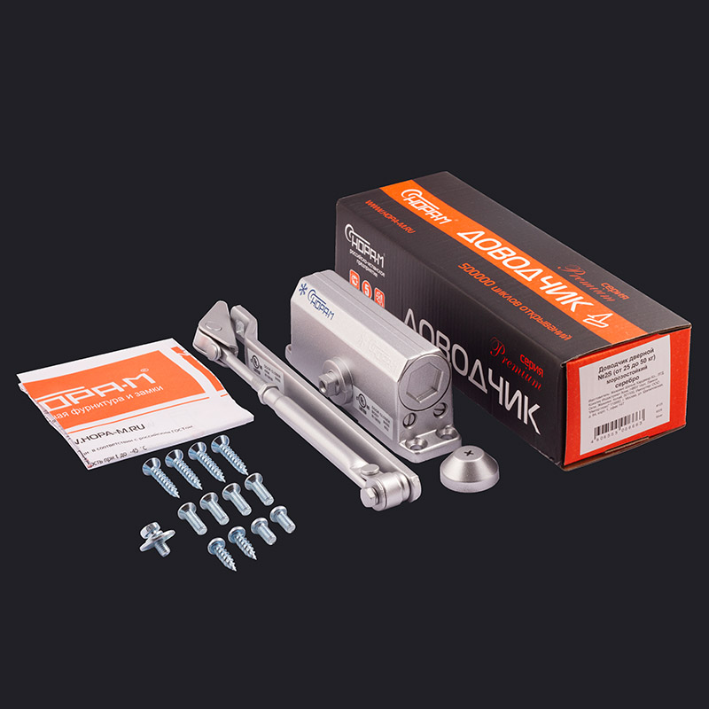 Комплектация и упаковка Доводчик дверной 2S цвет Серебро Нора-М