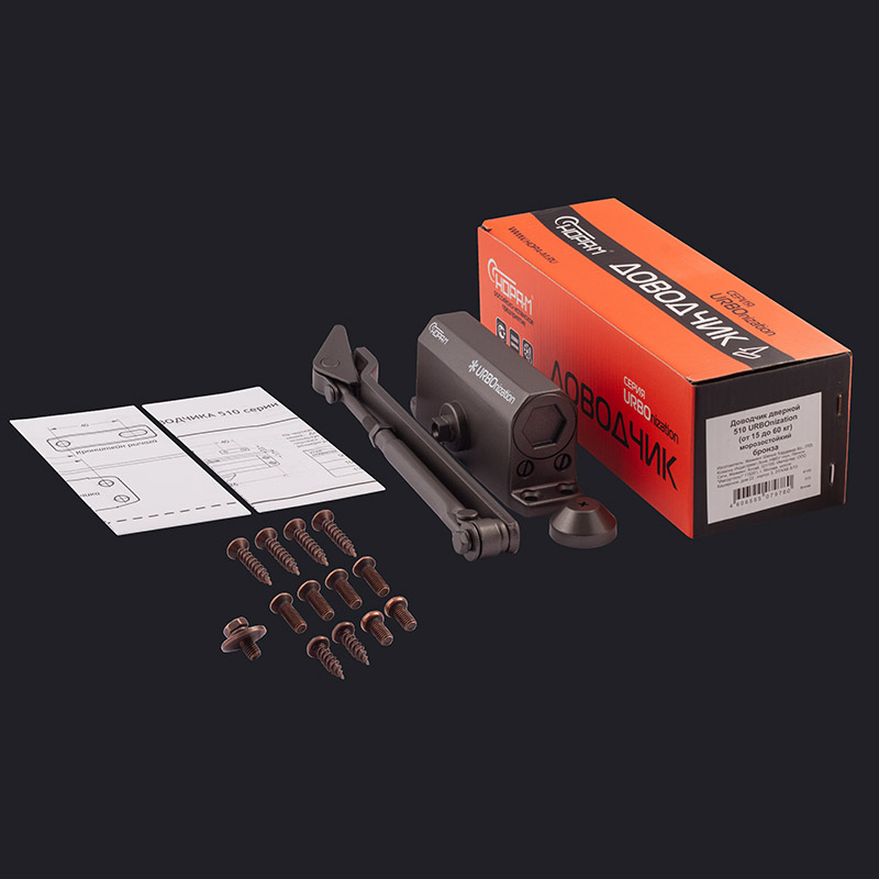 Комплектация и упаковка Доводчик дверной 510 URBOnization цвет Графит (бронза) Нора-М