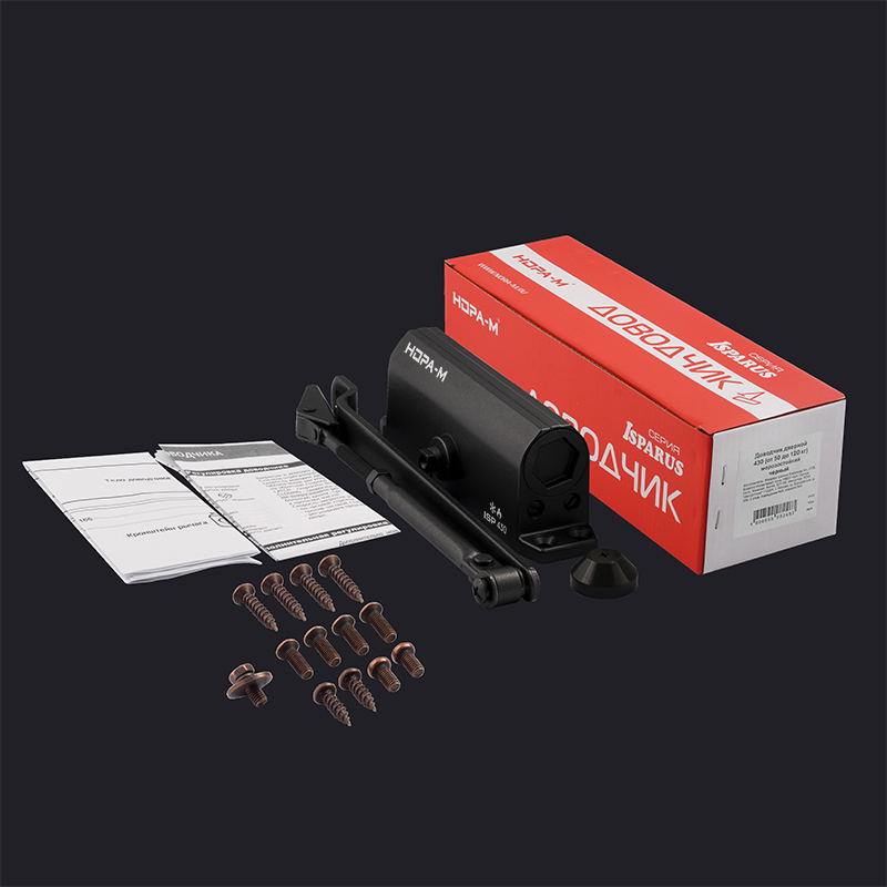 Комплектация и упаковка Доводчик дверной 430 ISPARUS цвет Черный Нора-М