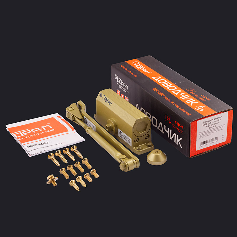 Комплектация и упаковка Доводчик дверной 2S цвет Золото Нора-М